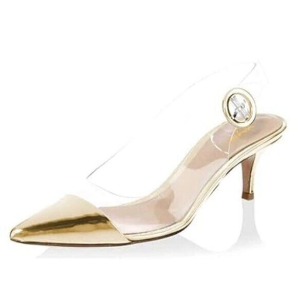 XYD Women Transparent Slingback Mid Kitten Heels Pumps Pointed Toe PVC Dress - Picture 1 of 8